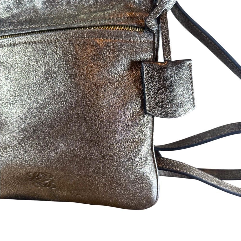 LOEWE Burnished Silver Leather Small Anagram Messenger Crossbody Bag - Picture 9 of 15